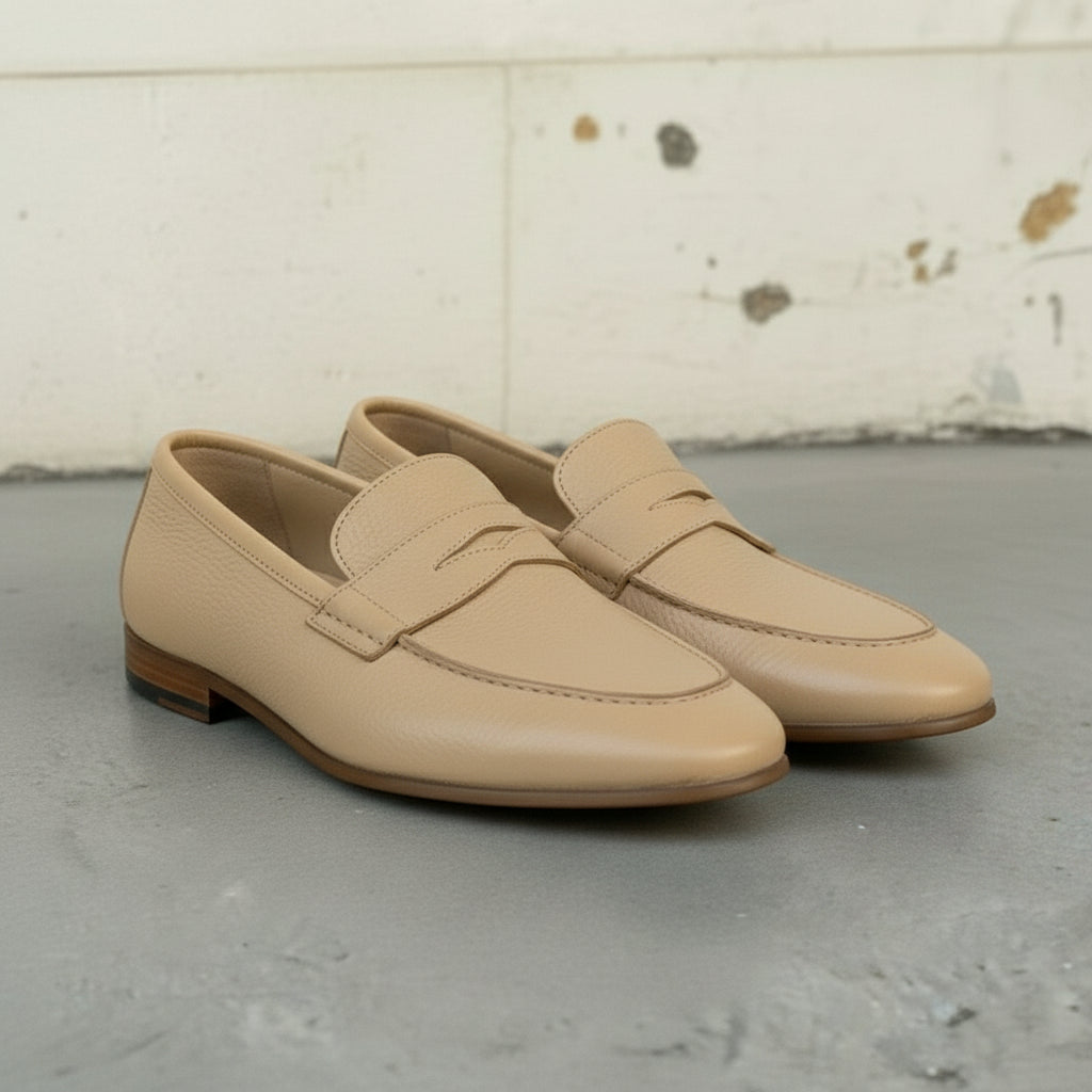 Handcrafted Men's Tan Leather Moccasin Loafers