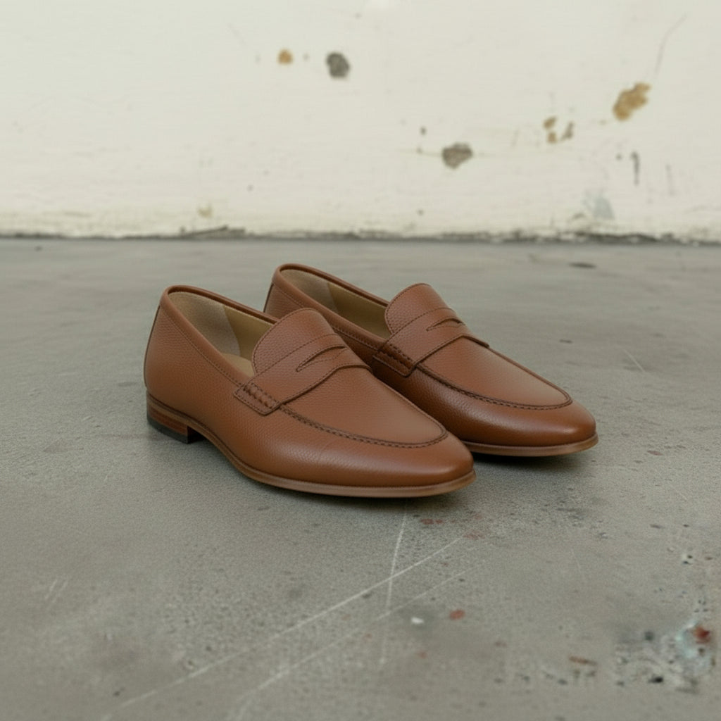 Handcrafted Men's Brown Leather Moccasin Loafers