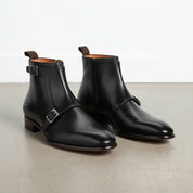 Men's Black Leather Monk Strap Boots