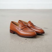 Men's Brown Apron-Toe Leather Penny Loafers