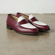 Men's Burgundy and White  Leather Loafers