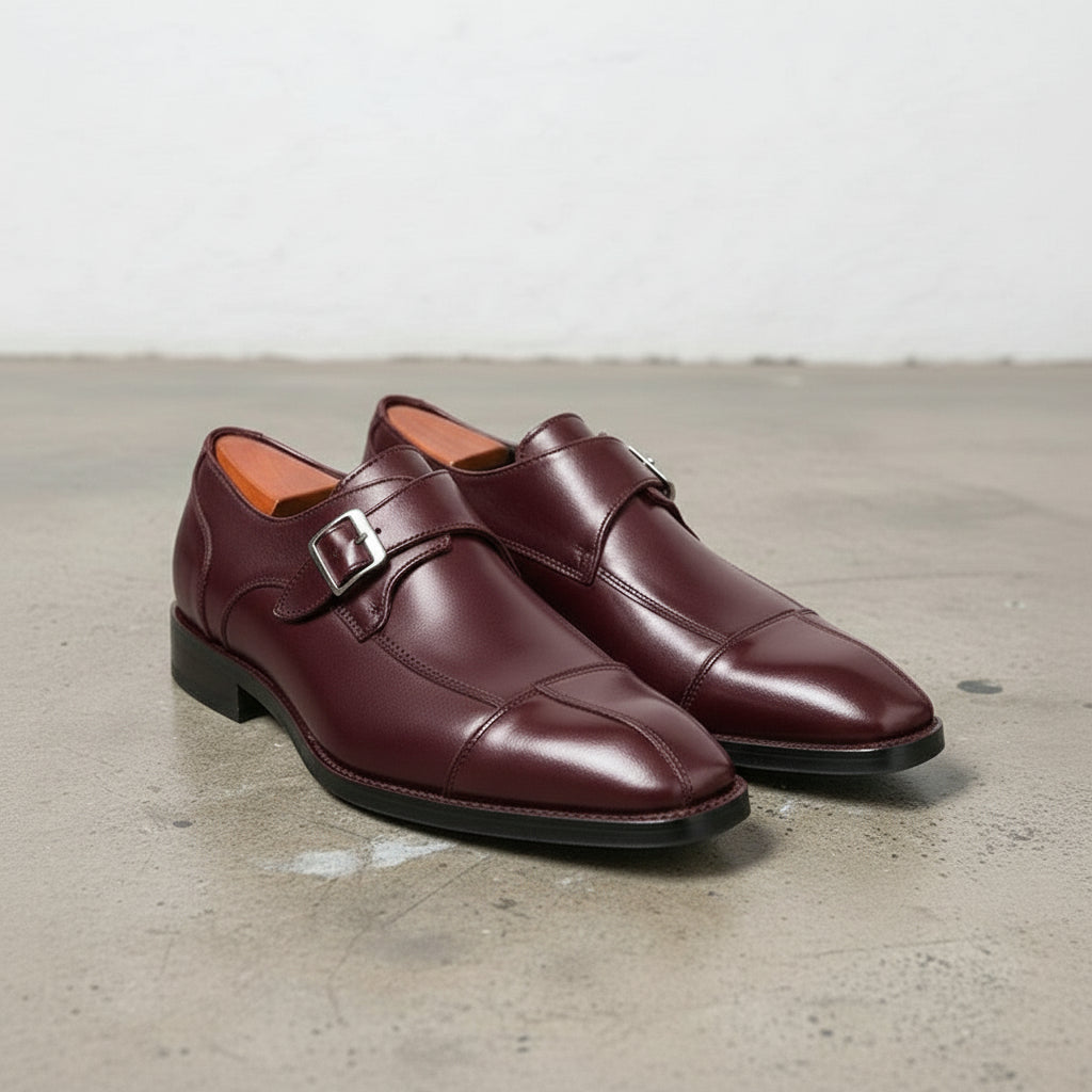 Men's Burgundy Leather Monks Shoes