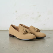 Men's Tan Plain-Toe Suede Tassel Loafers
