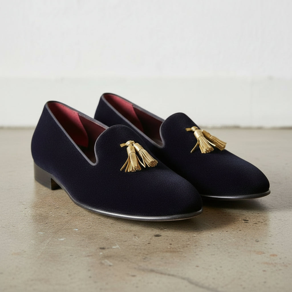 Men's Navy Suede Tassel Loafers