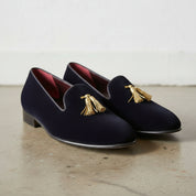 Men's Navy Suede Tassel Loafers