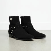 Men's Black Suede Harness Boots