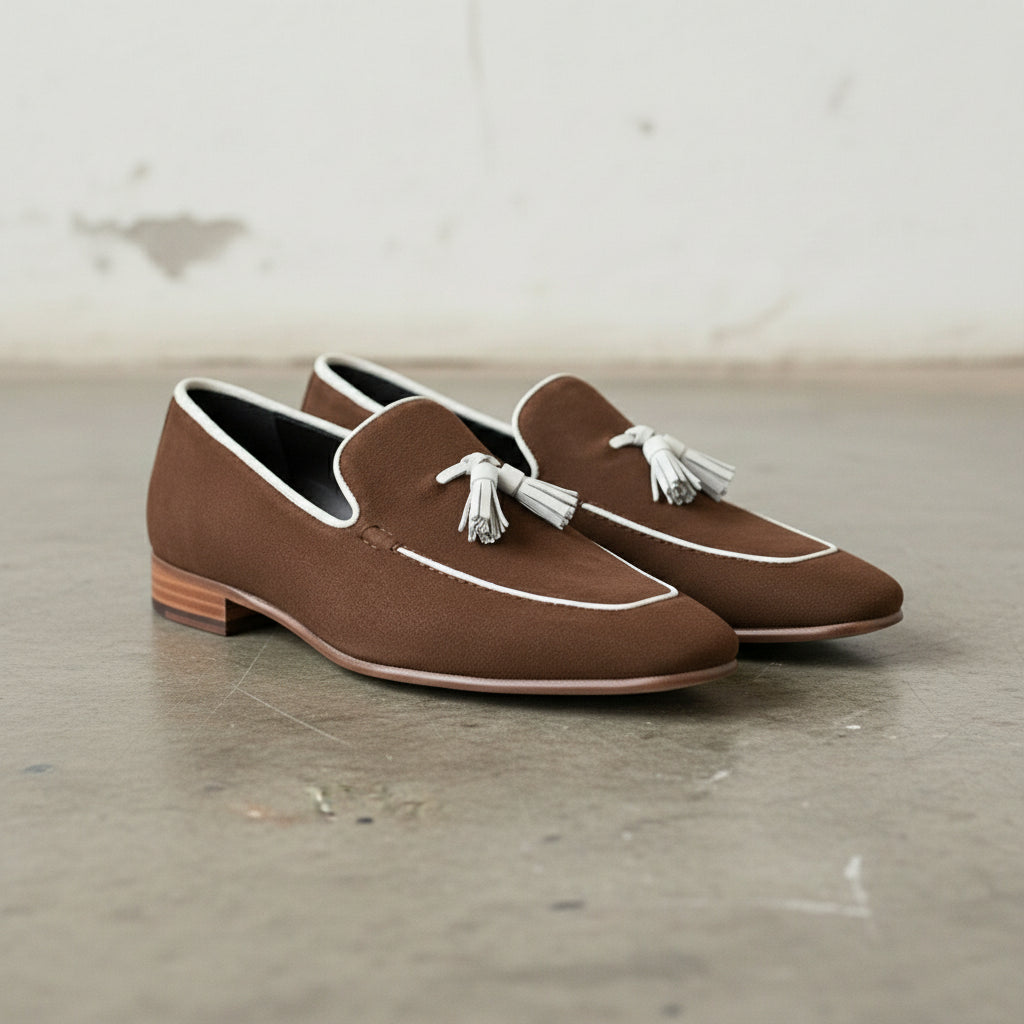 Handmade Men's Brown Suede Leather Loafers
