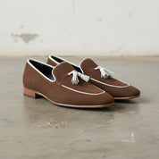 Handmade Men's Brown Suede Leather Loafers