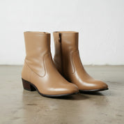 Handmade Men's Tan Ankle Leather Boot with Side Zipper