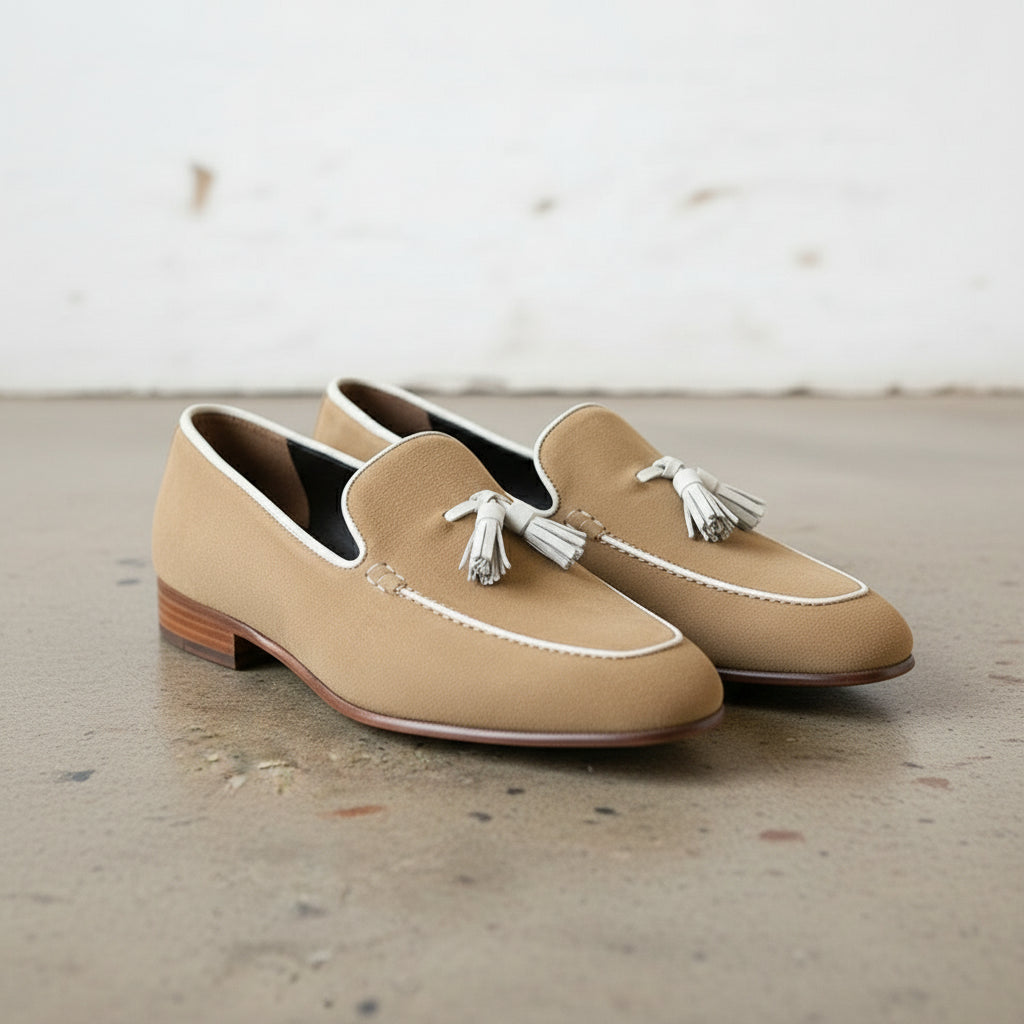 Handmade Men's Tan Suede Leather Loafers