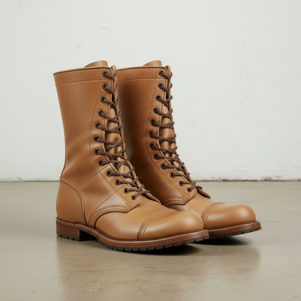 Men's Tan Cap-Toe Leather Combat Boots