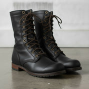 Men's Black Plain-Toe Leather Combat Boots