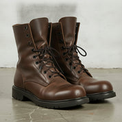 Men's Brown Plain-Toe Leather Biker Boots