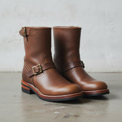 Men's Antique Brown Plain-Toe Leather Biker Boots — Bolton