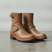 Men's Tan Plain-Toe Leather Biker Boots