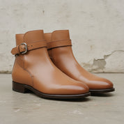 Men's Tan Plain-Toe Leather Monk Boots