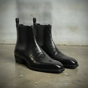 Men's Black Crocodile-Embossed Leather Chelsea Boots