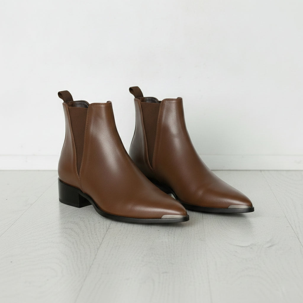 Men's Brown Pointed-Toe Leather Chelsea Boots