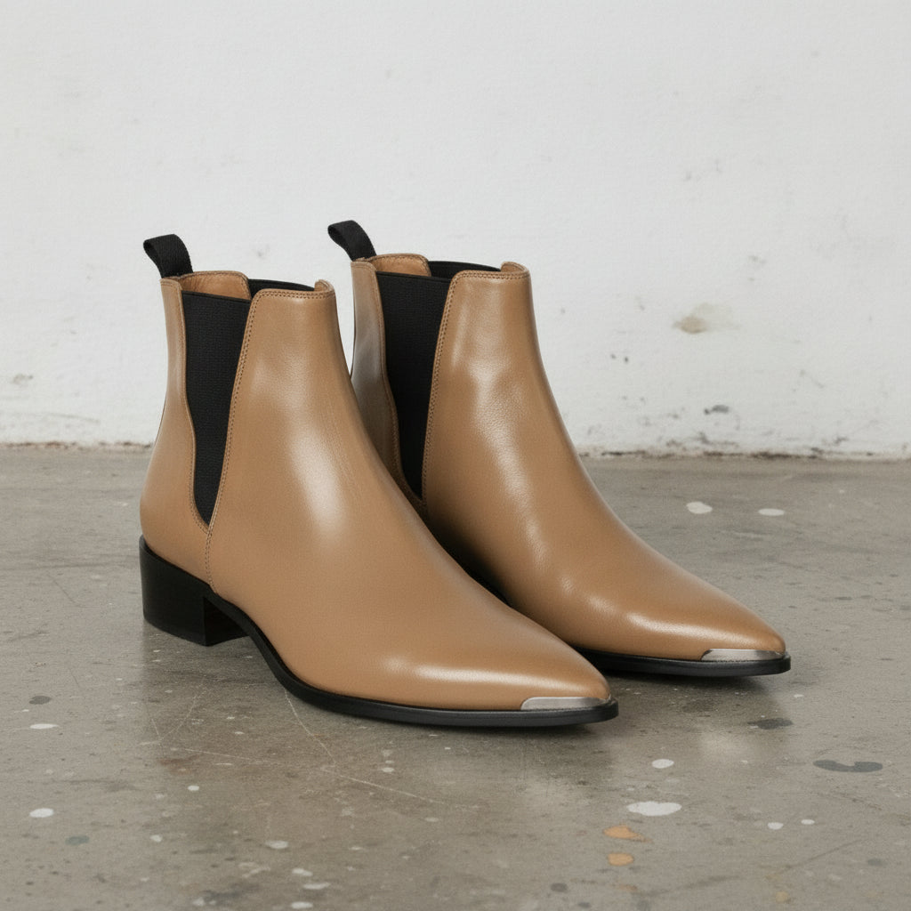 Men's Tan Pointed-Toe Leather Chelsea Boots