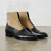 Men's Black and Tan Cap-Toe Leather Lace-Up Boots
