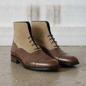 Men's Brown and Tan Cap-Toe Leather Lace-Up Boots