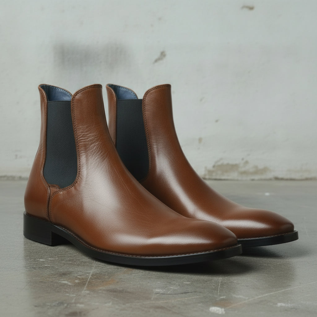 Men's Brown Plain-Toe Leather Chelsea Boots
