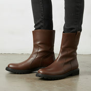 Men's Brown Plain-Toe Leather Pull-On Boots