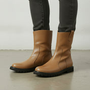 Men's Tan Plain-Toe Leather Pull-On Boots