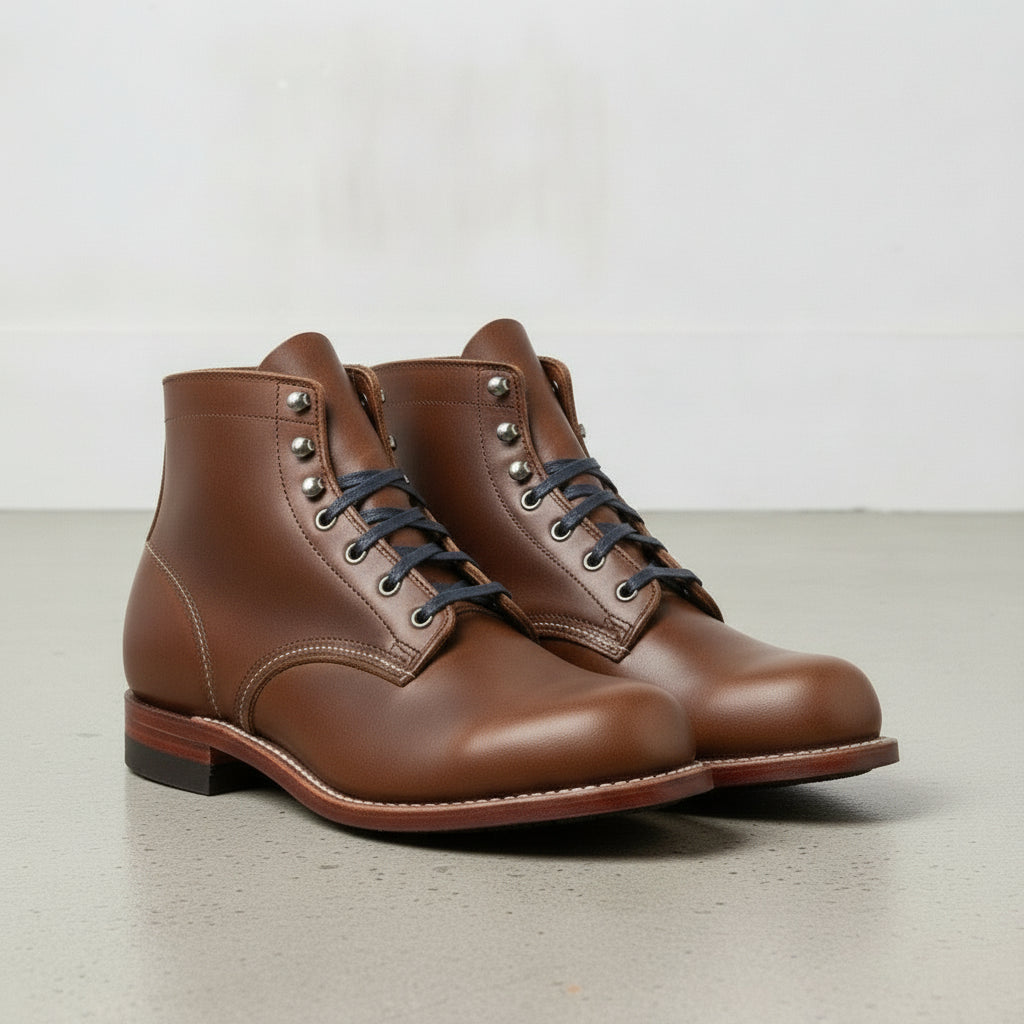 Men's Brown Plain-Toe Leather Ankle Boots