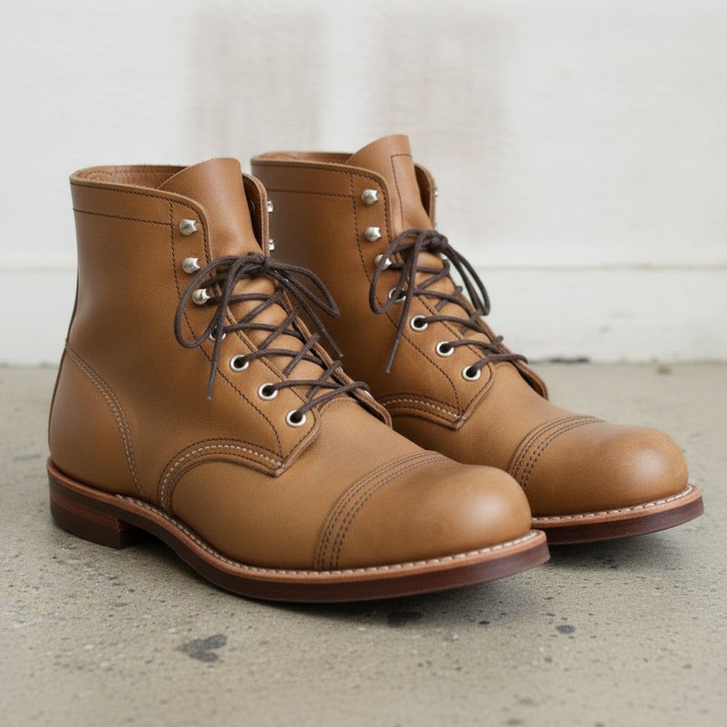 Men's Tan Cap-Toe Leather Ankle Boots