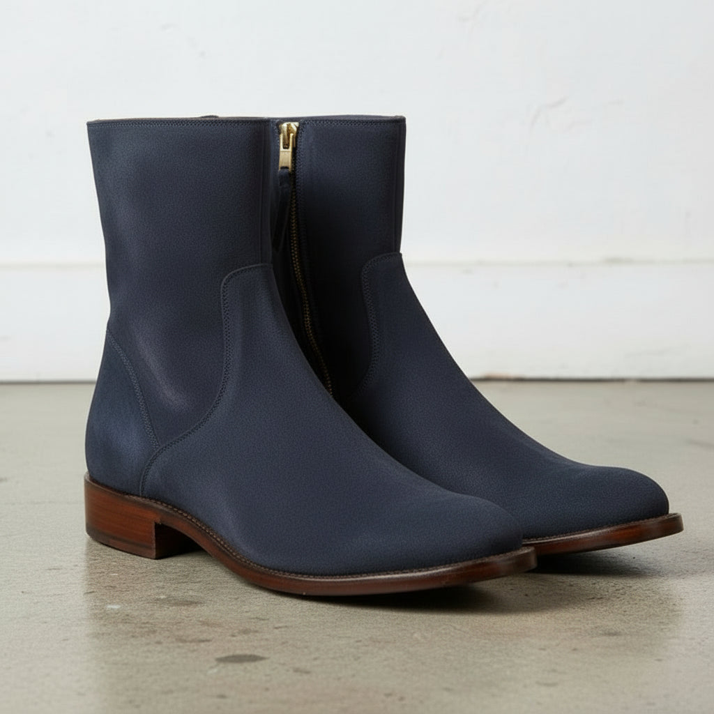 Men's Navy Blue Plain-Toe Suede Ankle Boots