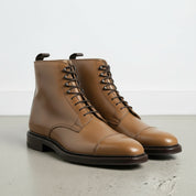 Men's Tan Cap-Toe Leather Derby Ankle Boots