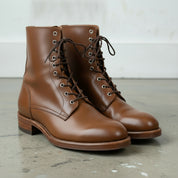 Men's Brown Plain-Toe Leather Combat Boots