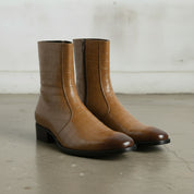 Men's Tan Crocodile-Embossed Leather Ankle Boots