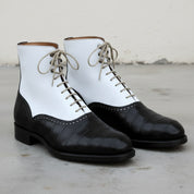 Men's White and Black Crocodile-Embossed Leather Oxford Boots