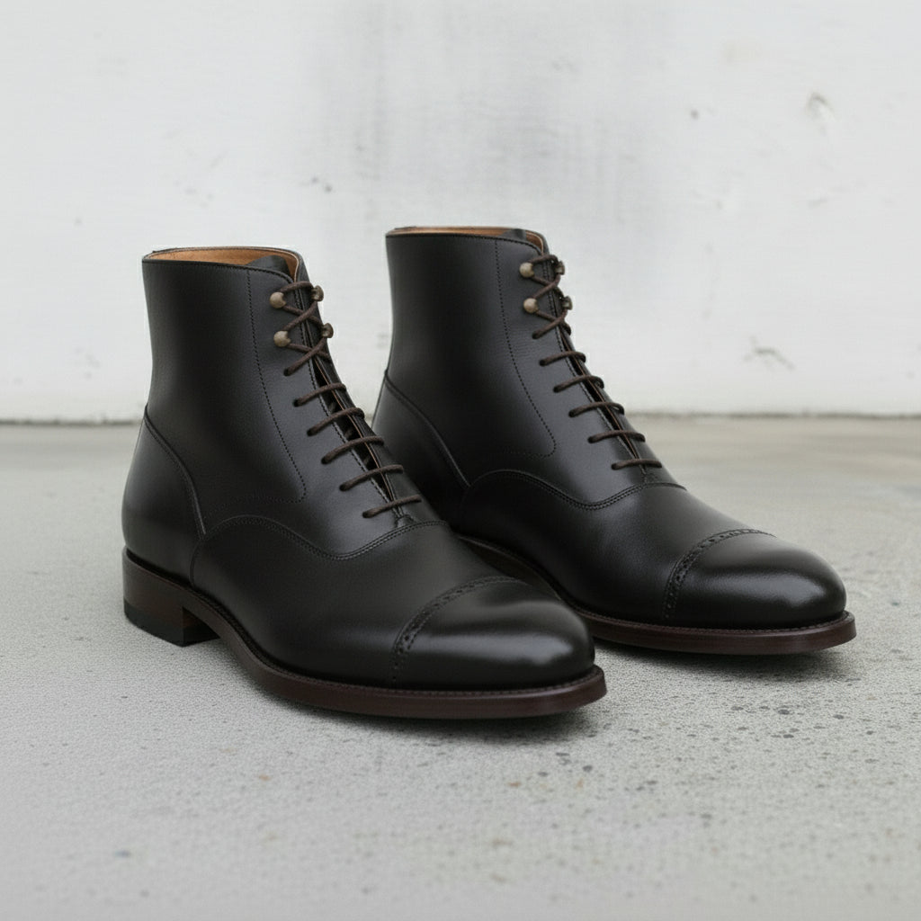Men's Black Cap-Toe Leather Oxford Boots