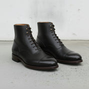 Men's Black Cap-Toe Leather Oxford Boots