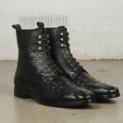 Men's Black Crocodile-Embossed Leather Ankle Boots