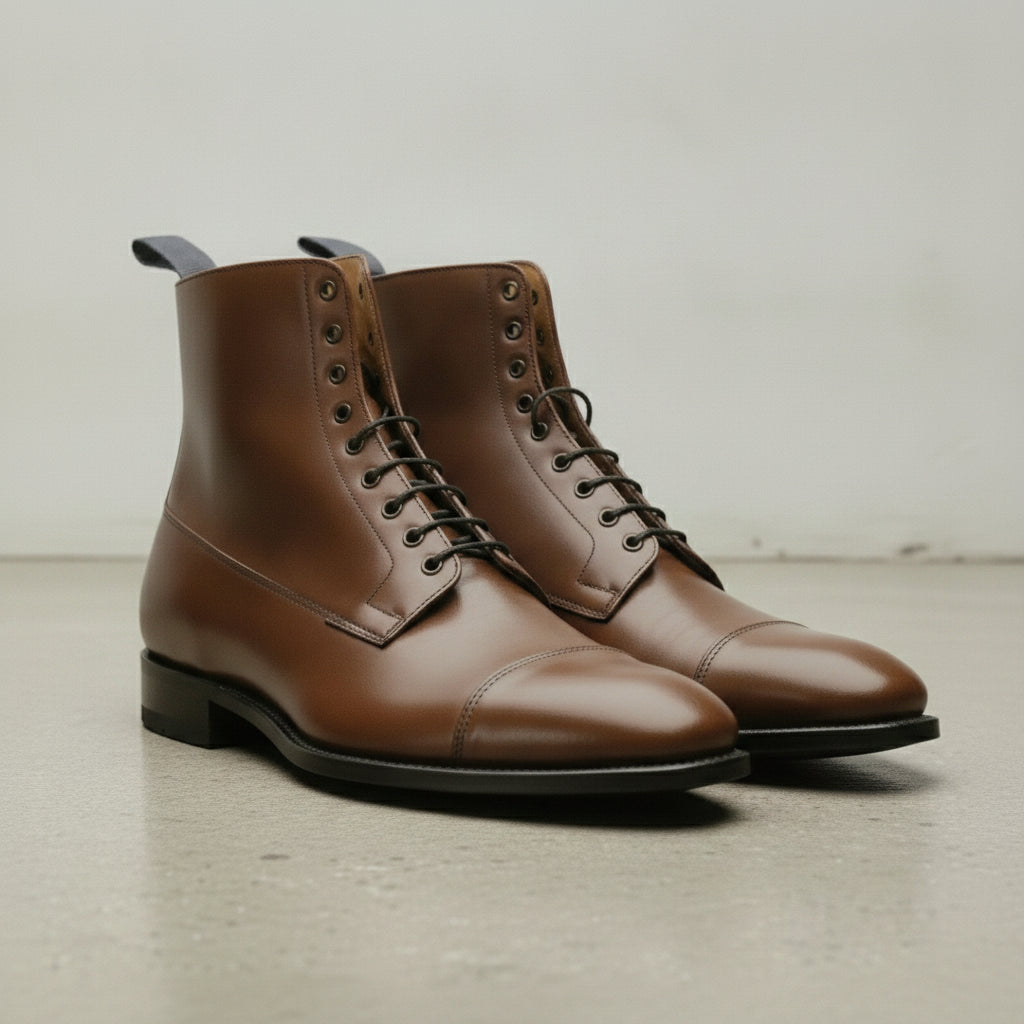 Men's Brown Cap-Toe Leather Boots