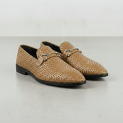 Men's Tan Woven Leather Bit Loafers