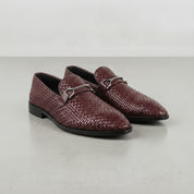 Men's Burgundy Woven Leather Bit Loafers