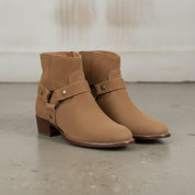 Men's Tan Plain-Toe Suede Harness Boots