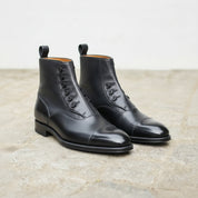 Men's Black Cap-Toe Leather Button Boots — Home