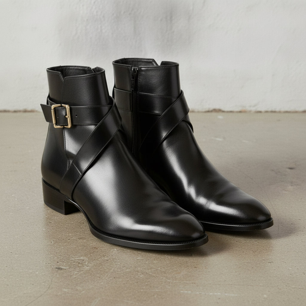 Men's Black Plain-Toe Leather Ankle Boots — Naughton