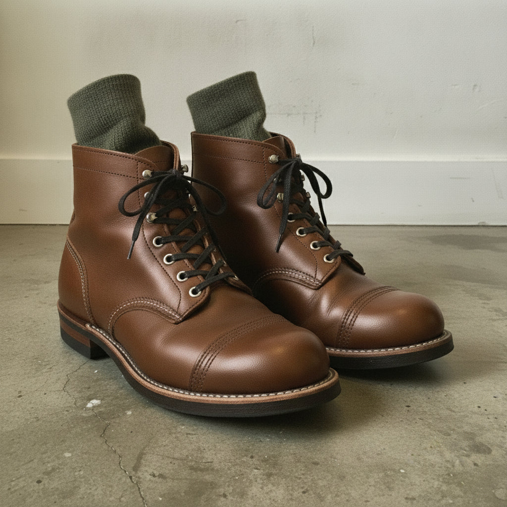 Men's Brown Cap-Toe Leather Lace-Up Boots