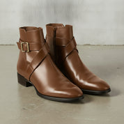 Men's Brown Plain-Toe Leather Ankle Boots