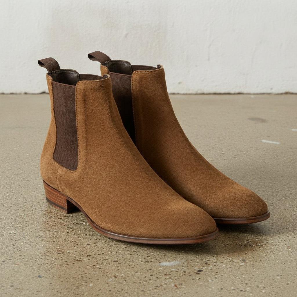 Men's Tan and Dark Brown Suede Chelsea Boots
