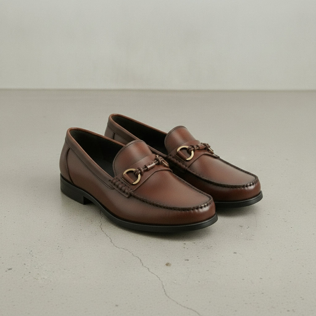 Men's Brown Apron-Toe Leather Bit Loafers
