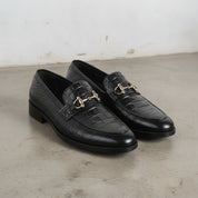 Men's Black Crocodile-Embossed Leather Bit Loafers — Easington