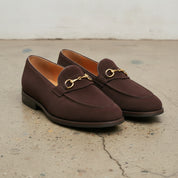 Men's Dark Brown Apron-Toe Suede Bit Loafers